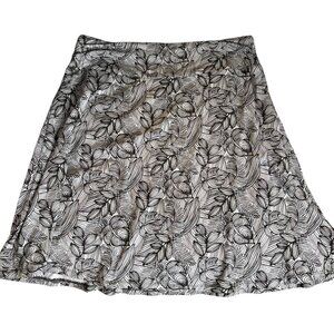 Dakini Leaf Patterned A Line Athletic Skirt Medium Black White Stretch Skater